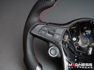 Alfa Romeo Stelvio Custom Steering Wheel - Carbon Fiber - Flat Top/ Flat Bottom - w/ Italian Stripe - QV Models - Perforated Leather 